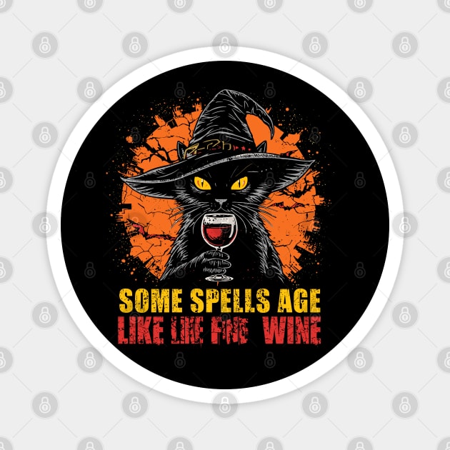 Some Spells Age Like Fine Wine Witch Cat Magnet by JessArty